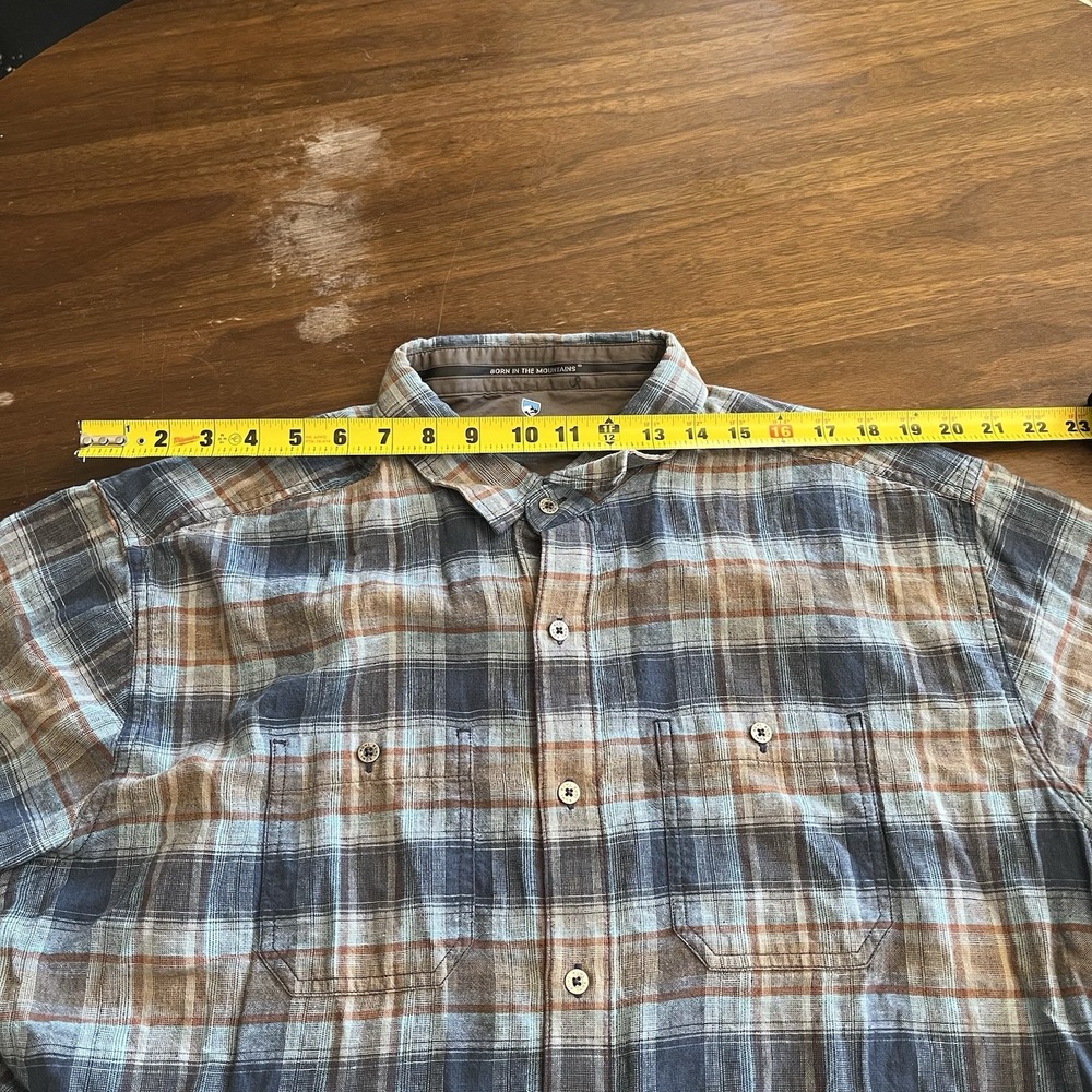 Kuhl Shirt Mens XL Blue Gray Plaid Short Sleeve Button Outdoor Hiking Response - Picture 7 of 11
